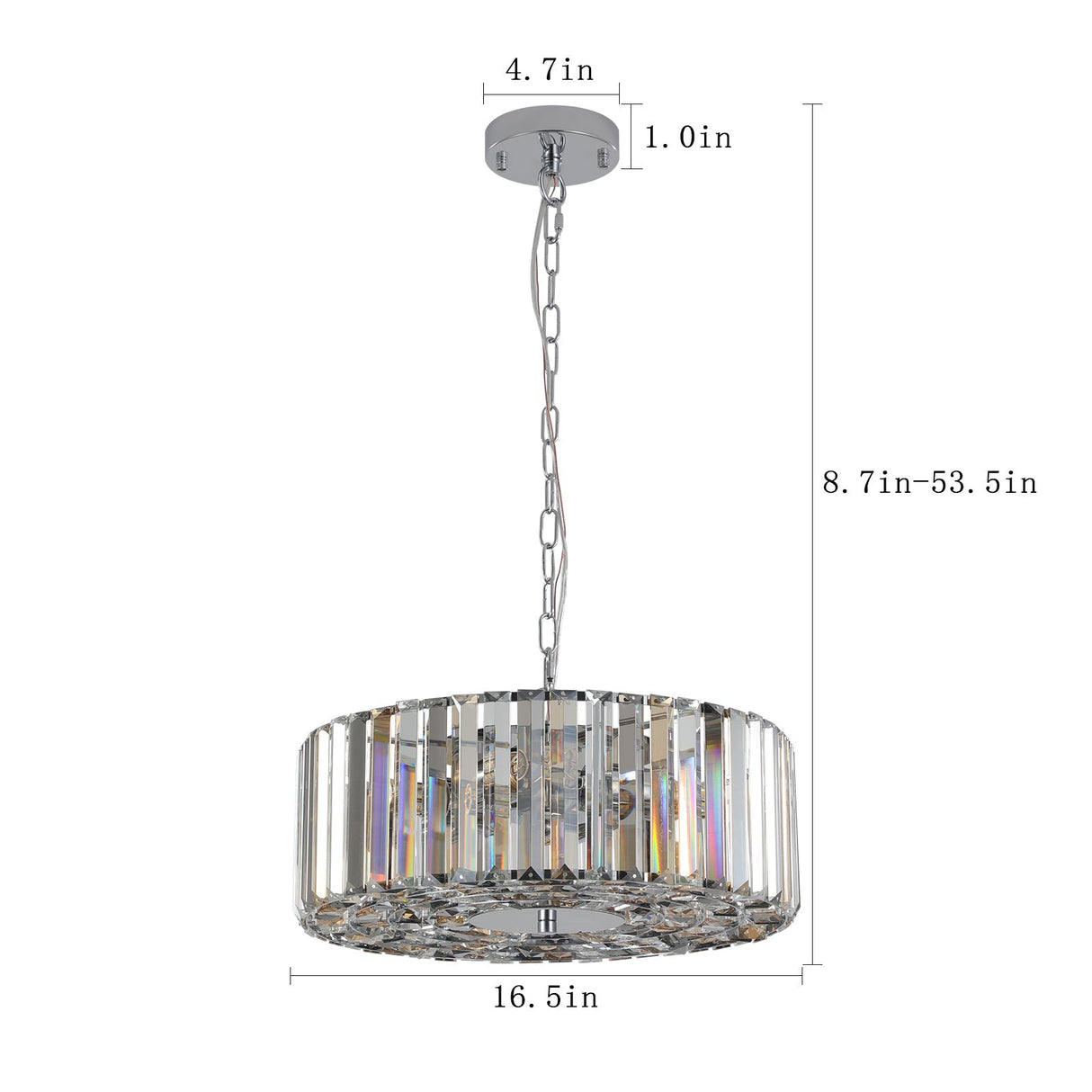 17' Chrome Crystal Pendant Chandelier, Modern Hanging Light Fixture with Adjustable Height, 4-Light E26 Base for Living Room, Dining Room, or Kitchen (No Bulbs)