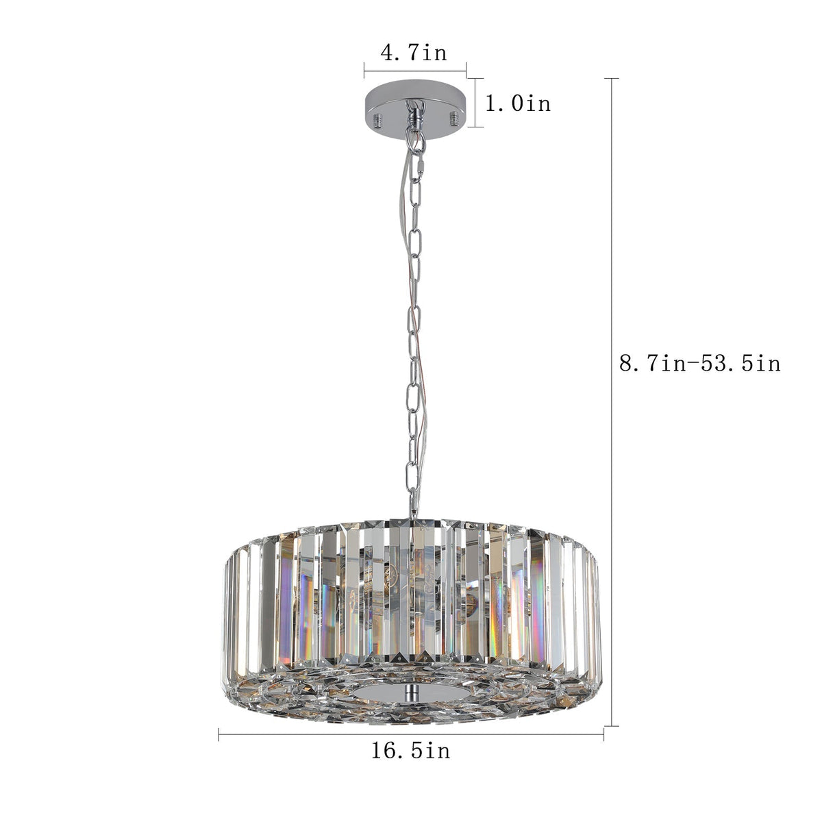 17' Chrome Crystal Pendant Chandelier, Modern Hanging Light Fixture with Adjustable Height, 4-Light E26 Base for Living Room, Dining Room, or Kitchen (No Bulbs)