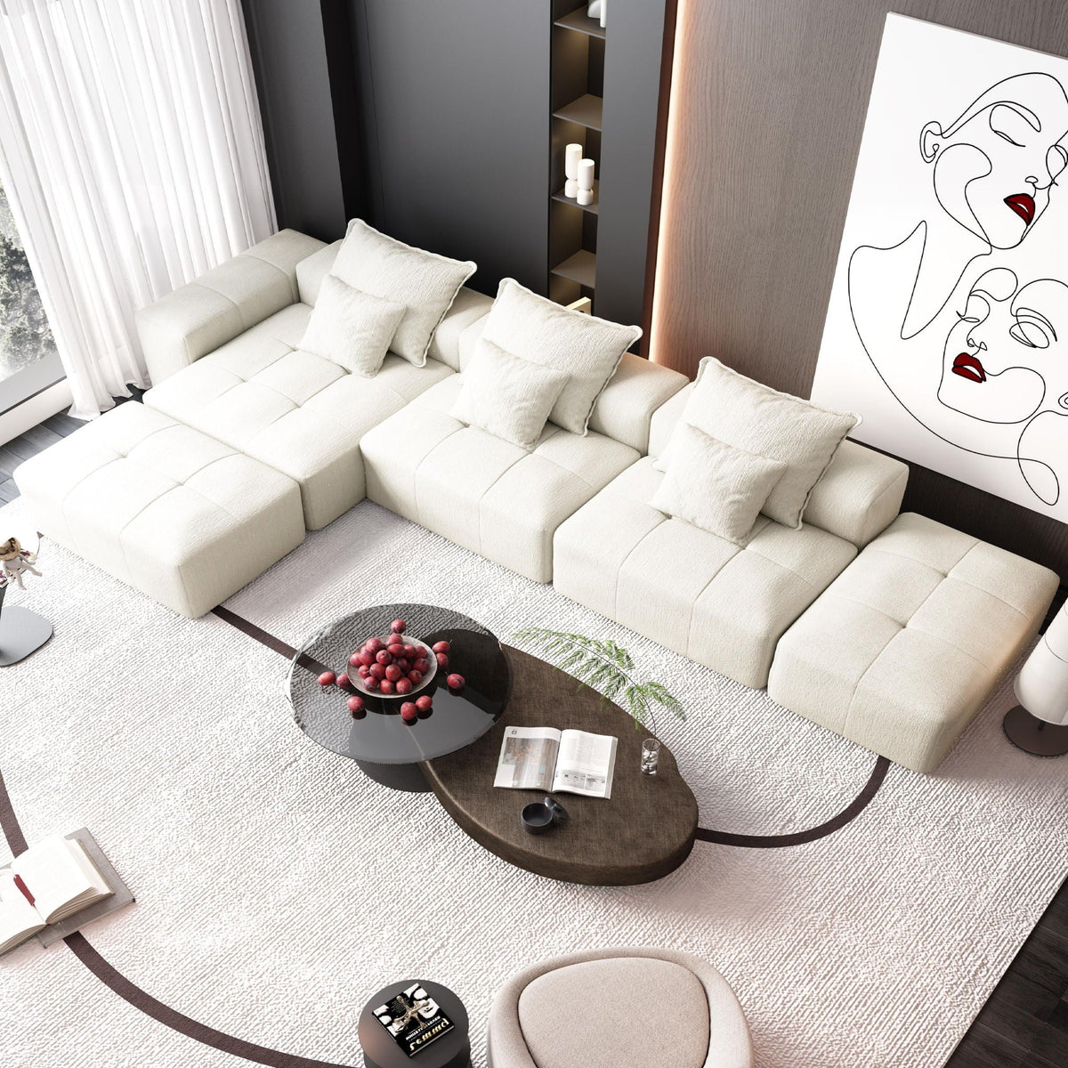 Modern Oversized Modular Sectional Sofa with Pillows - Multiple Colors