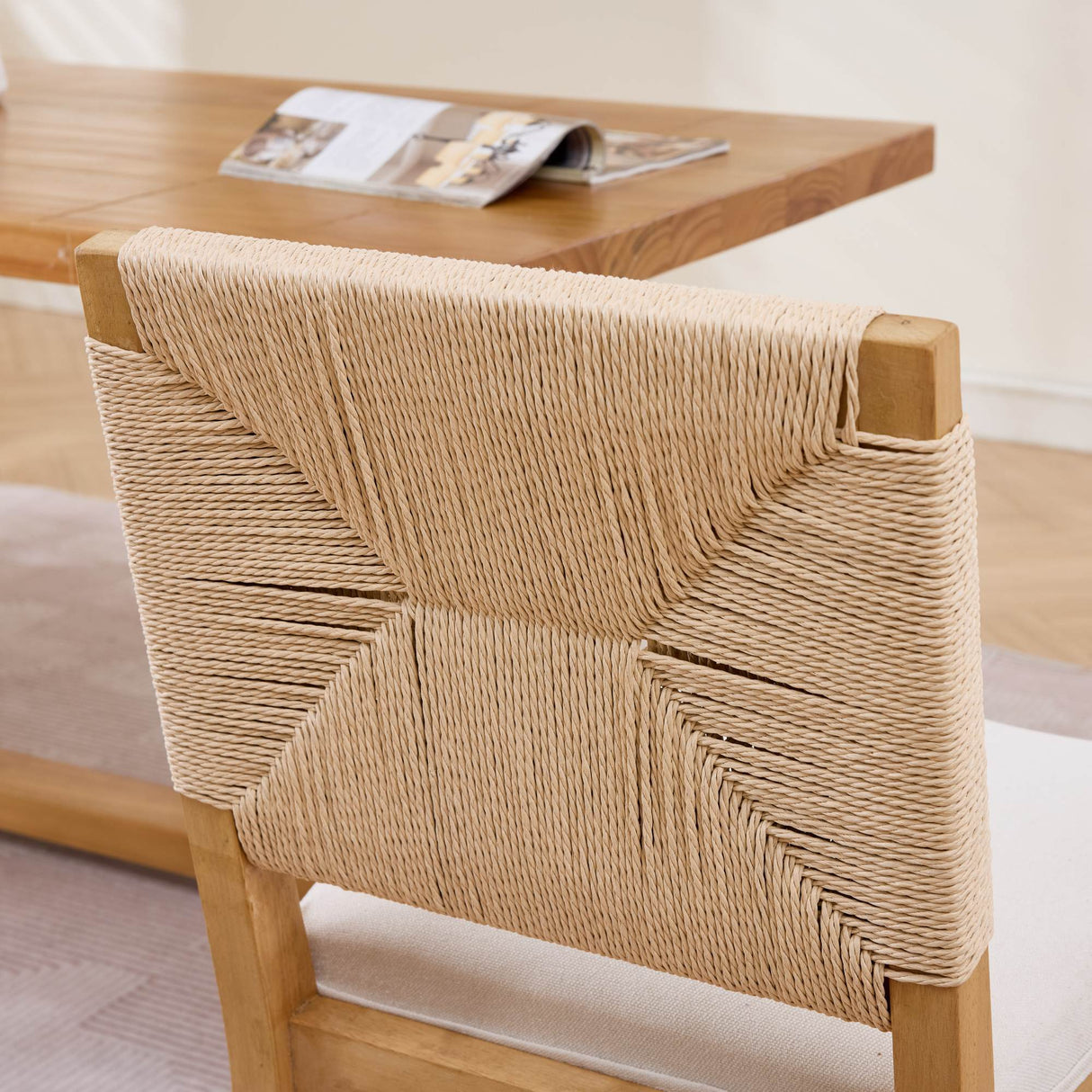 Mid-Century Modern Rope Rattan Dining Chairs Set of 2