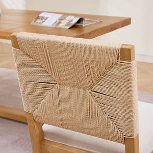 Mid-Century Modern Rope Rattan Dining Chairs Set of 2