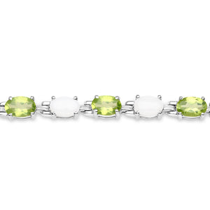 7.92 Carat Genuine Peridot and Opal .925 Sterling Silver Bracelet
