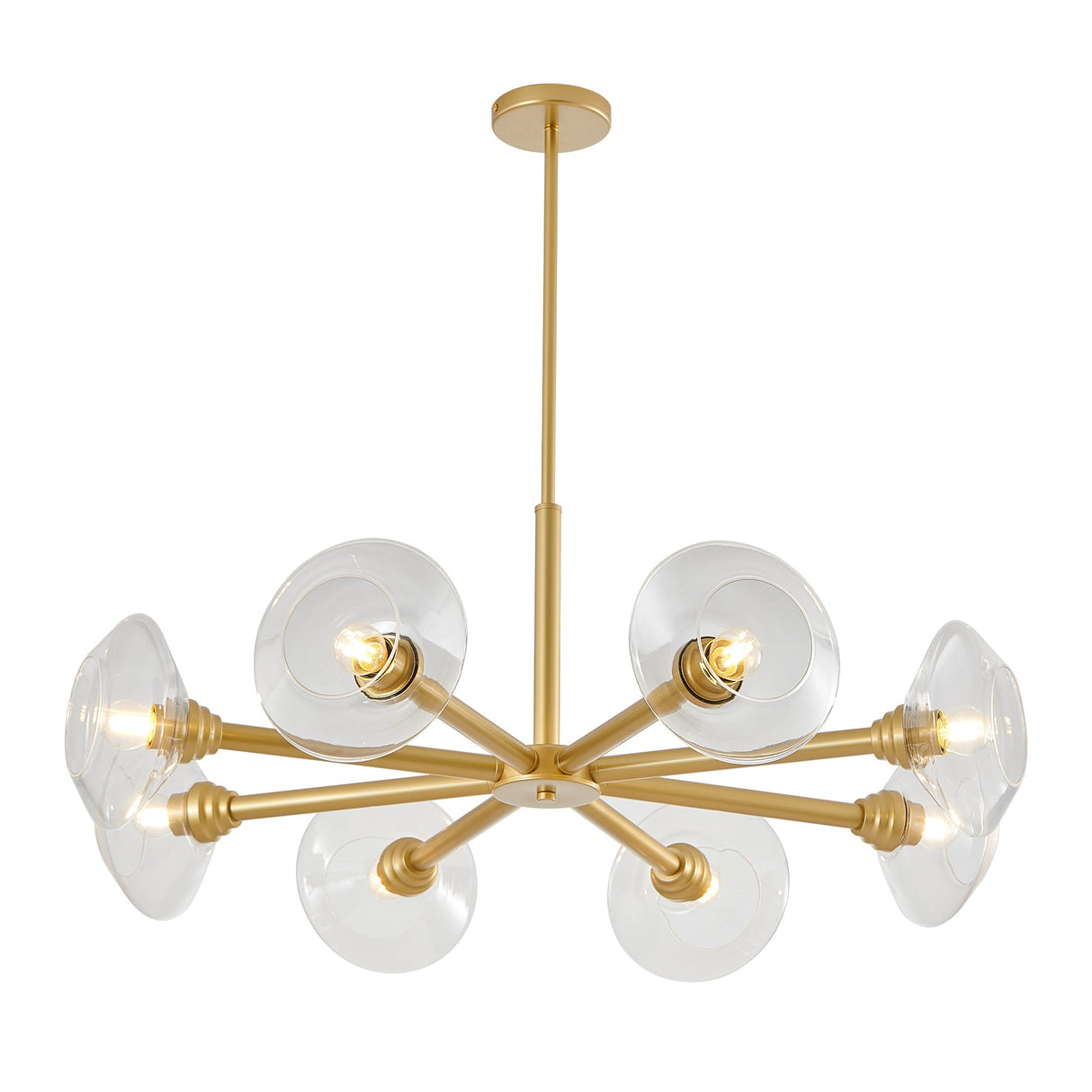 36' Modern Gold 8-Light Sputnik Chandelier with Clear Glass Shades, Mid-Century Hanging Pendant Light Fixture for Dining Room, Living Room, or Kitchen (Bulb Not Included)