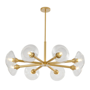 36' Modern Gold 8-Light Sputnik Chandelier with Clear Glass Shades, Mid-Century Hanging Pendant Light Fixture for Dining Room, Living Room, or Kitchen (Bulb Not Included)
