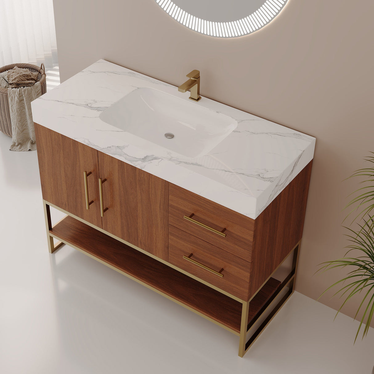 36" Modern Free-Standing Bathroom Vanity with Seamless Ceramic Sink