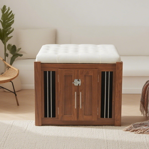 2 in 1 Walnut Dog Crate Nightstand with Storage