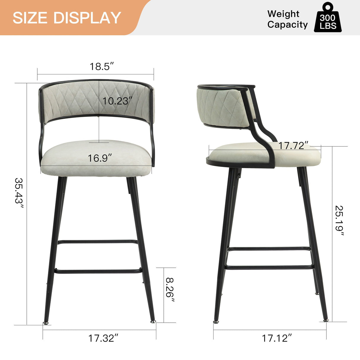 Counter Height Bar Stools With Powder Coating Base And Footrest (Set of 2) -