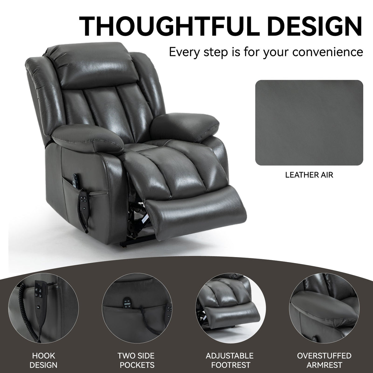 Dual Motor Electric Recliner Chair with Massage and Heat - Leatheraire