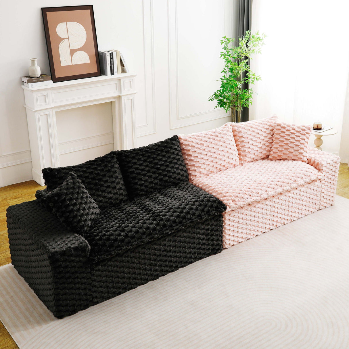 Multifunctional Sofa Pink Black, Fits 4 People
