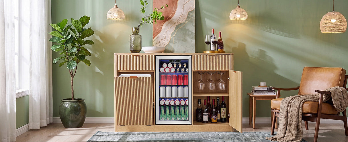 K&K 59" Coffee Bar Cabinet with Fridge Space