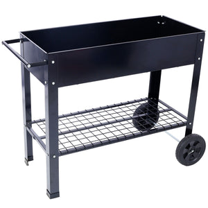 Elevated Mobile Raised Ergonomic Metal Planter Garden Bed With Wheels Powder Coated Steel - Black