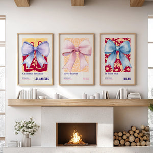Girly Bow Wall Art Trio. Preppy Pastel Fashion Quotes Posters