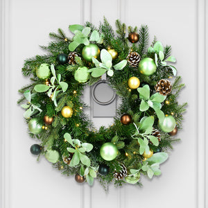 24-In. Prelit Wreath with Pinecones and Metal Ornaments