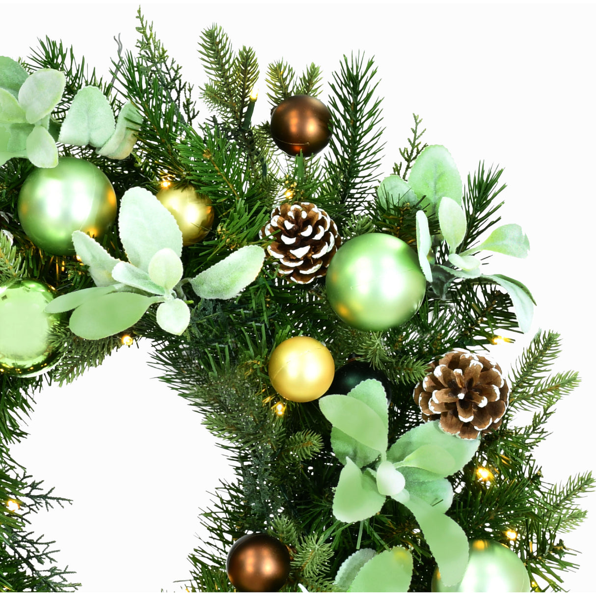 24-In. Prelit Wreath with Pinecones and Metal Ornaments