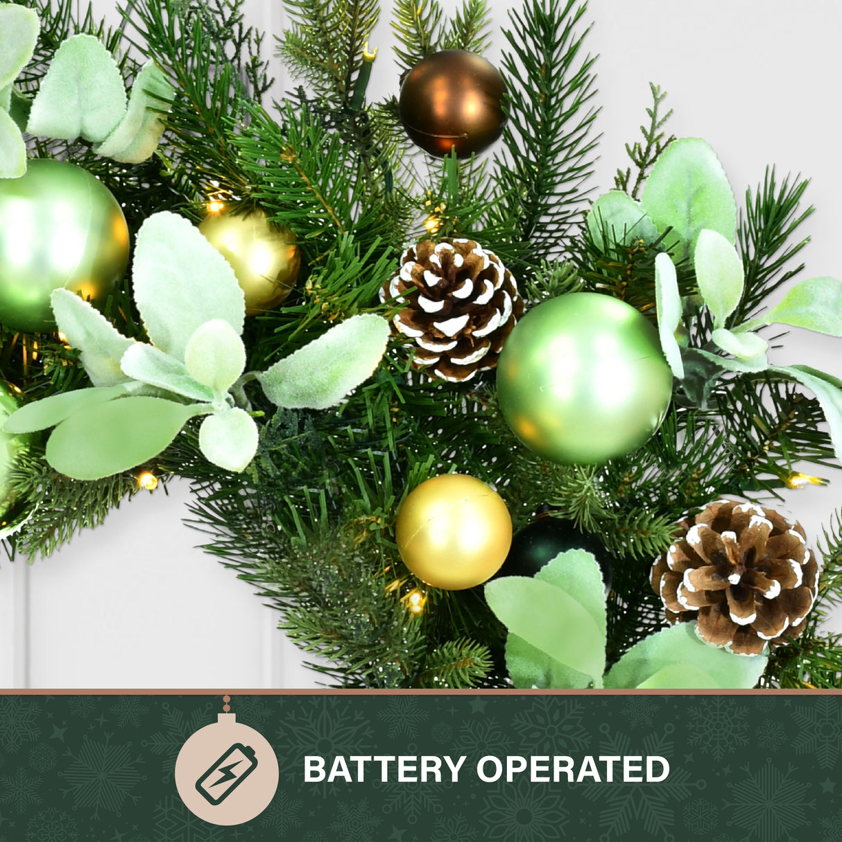 24-In. Prelit Wreath with Pinecones and Metal Ornaments