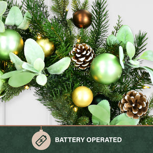 24-In. Prelit Wreath with Pinecones and Metal Ornaments
