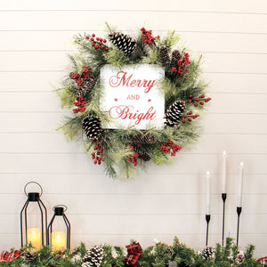 26-Inch-Frosted-Wreath-with-Pinecones,-Red-Berries,-and-Merry-Christmas-Sign-Christmas-Wreaths