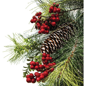 26-Inch Frosted Wreath with Pinecones, Red Berries, and Merry Christmas Sign