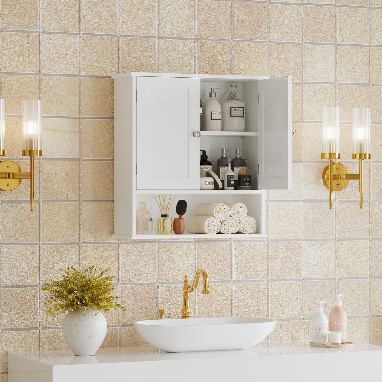 Bathroom Wall Cabinet with Door and Adjustable Shelves