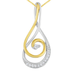 Espira 10K Two-Tone Gold Round Cut Diamond Sparkling Spiral Pendant Necklace (1/6 cttw, J-K Color, I2-I3 Clarity)