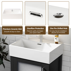 Bathroom Vanity With Ceramic Sink And Ample Storage, Ideal For Small Bathrooms