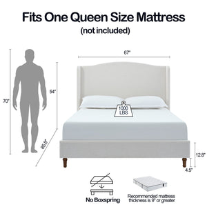 Hannah - Upholstered Wingback Bed Size / Tall Headboard Upholstered King Bed / Premium Textured Look / Minimalist Designs / No Box Spring Needed