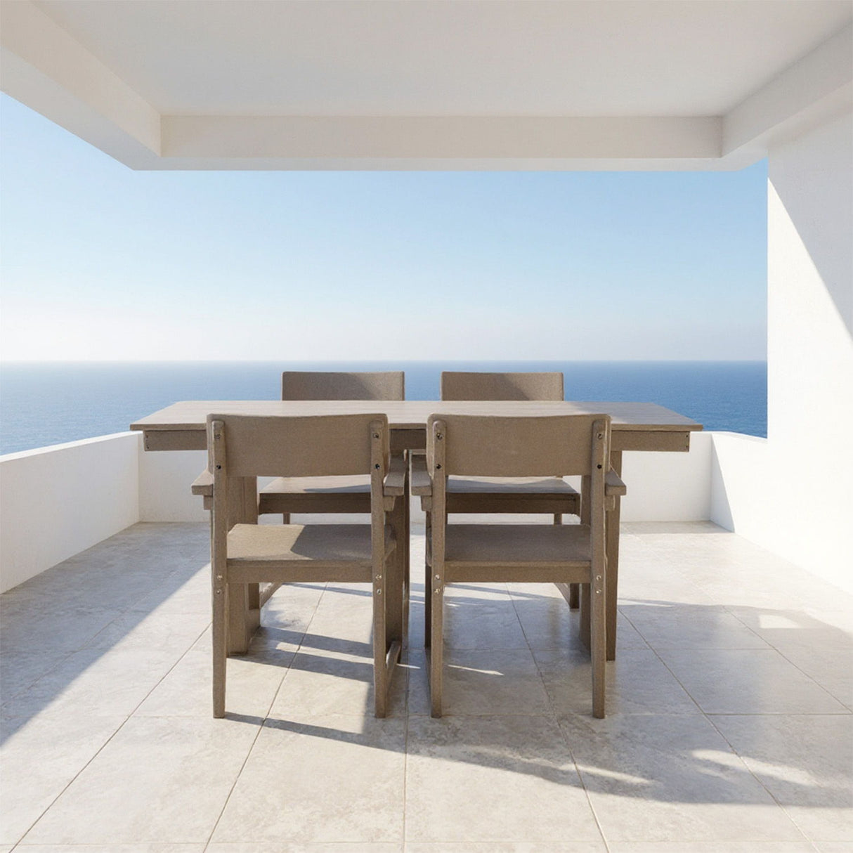 5 Piece Outdoor Dining Set with Umbrella Hole and 4 Armrest Chairs