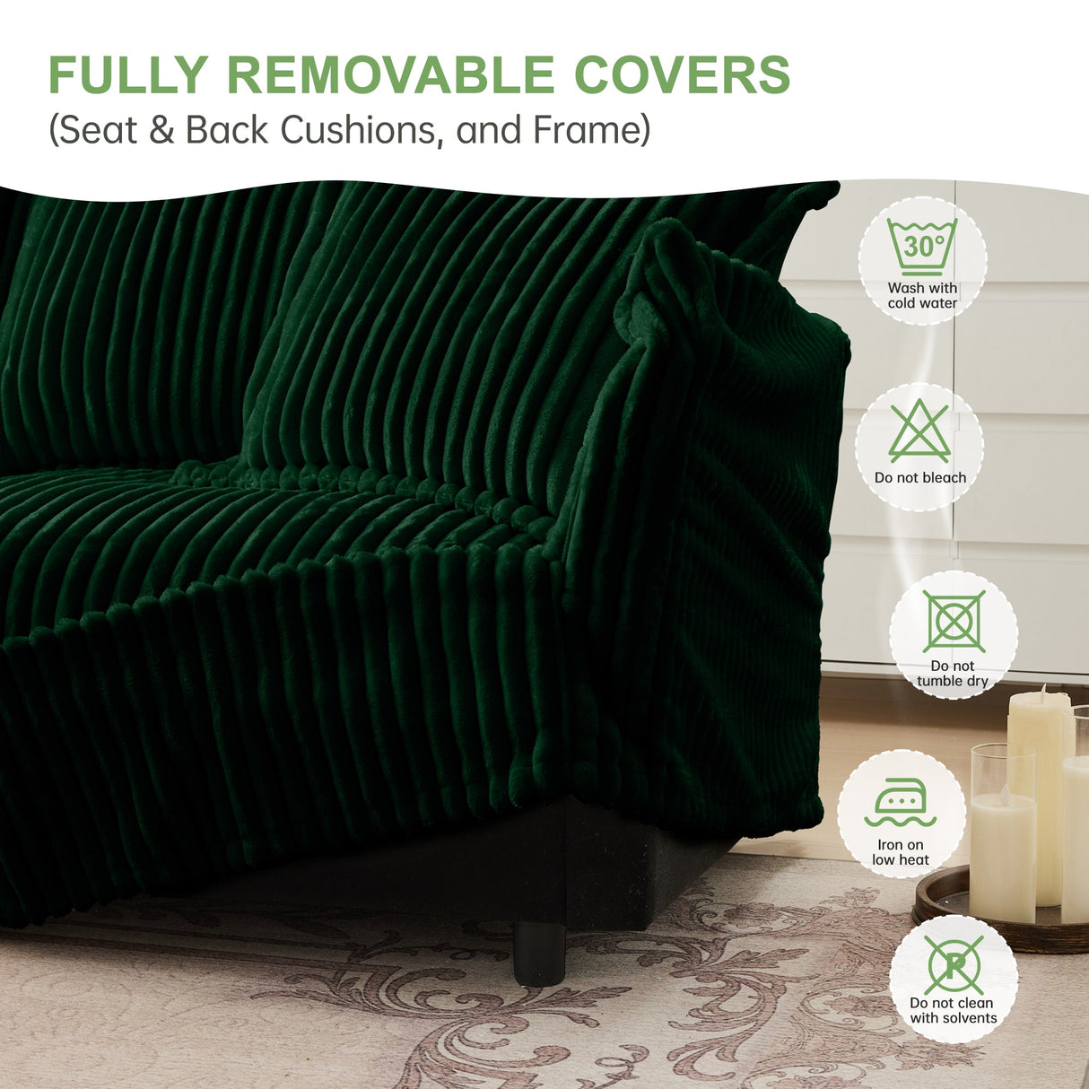 Living Room Sofa Slipcovered Sofa with 3 Ottomans