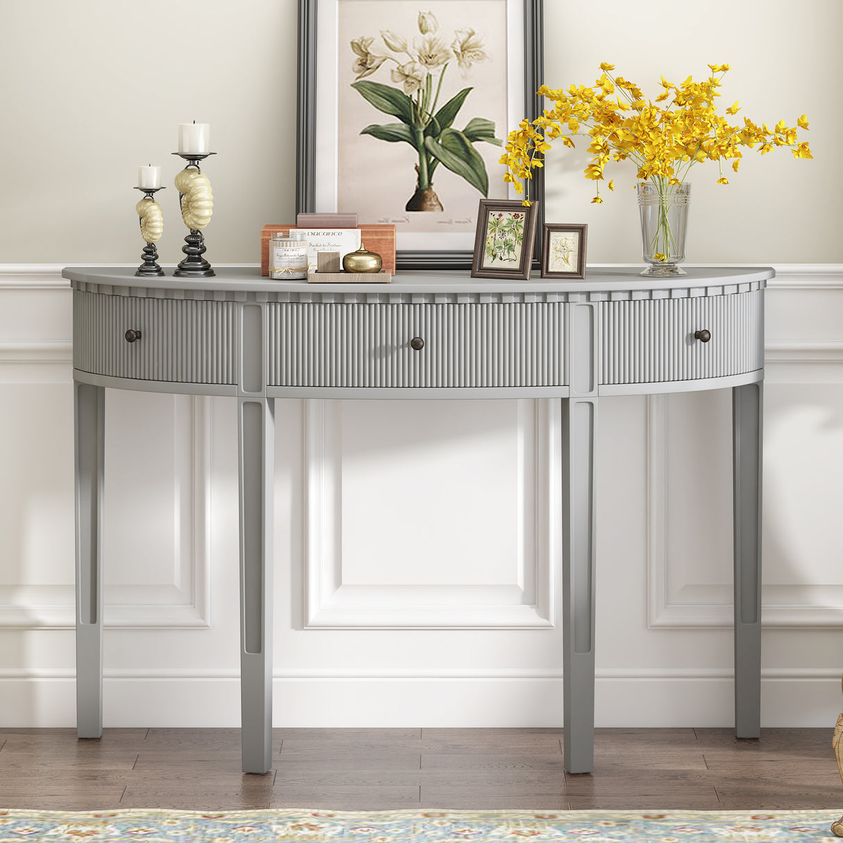 Wynn Vertical Striped Antique White Console Table