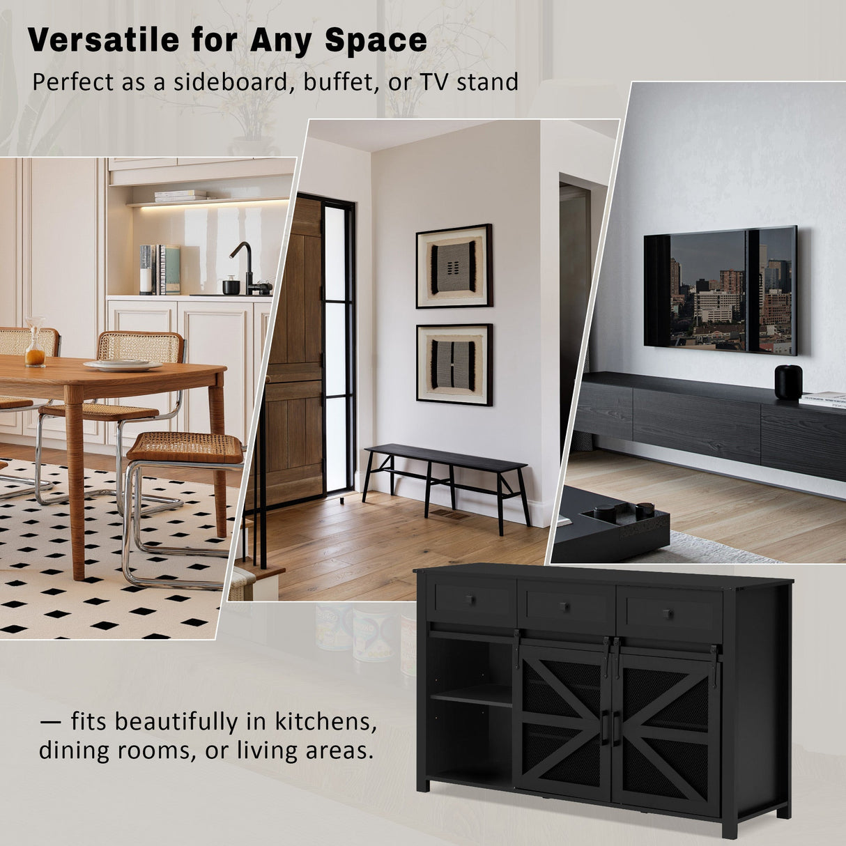 U_Style 55" Sliding Barn Door Sideboard Buffet Cabinet