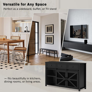 U_Style 55" Sliding Barn Door Sideboard Buffet Cabinet