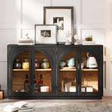 4-Door Large Storage Sideboard Buffet Cabinet with Glass Doors (Black)
