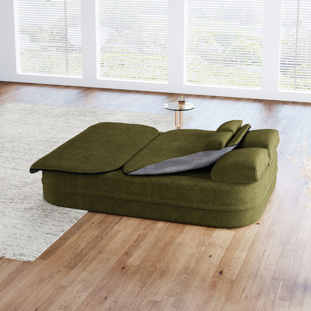 2 In 1 Foldable Sofa Bed With Multi Functional Blanket, Floor Lounge Sofa
