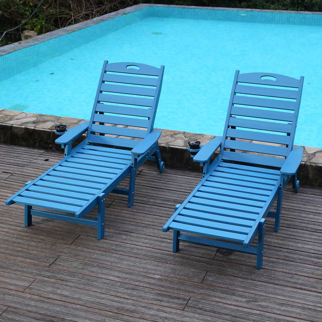 HDPE Chaise Lounge Chair Outdoor, Pool Lounge Chairs with 4-Position Adjustable Backrest, Supports Up to 360 LBS for Patio Poolside Deck Beach Backyard (blue)