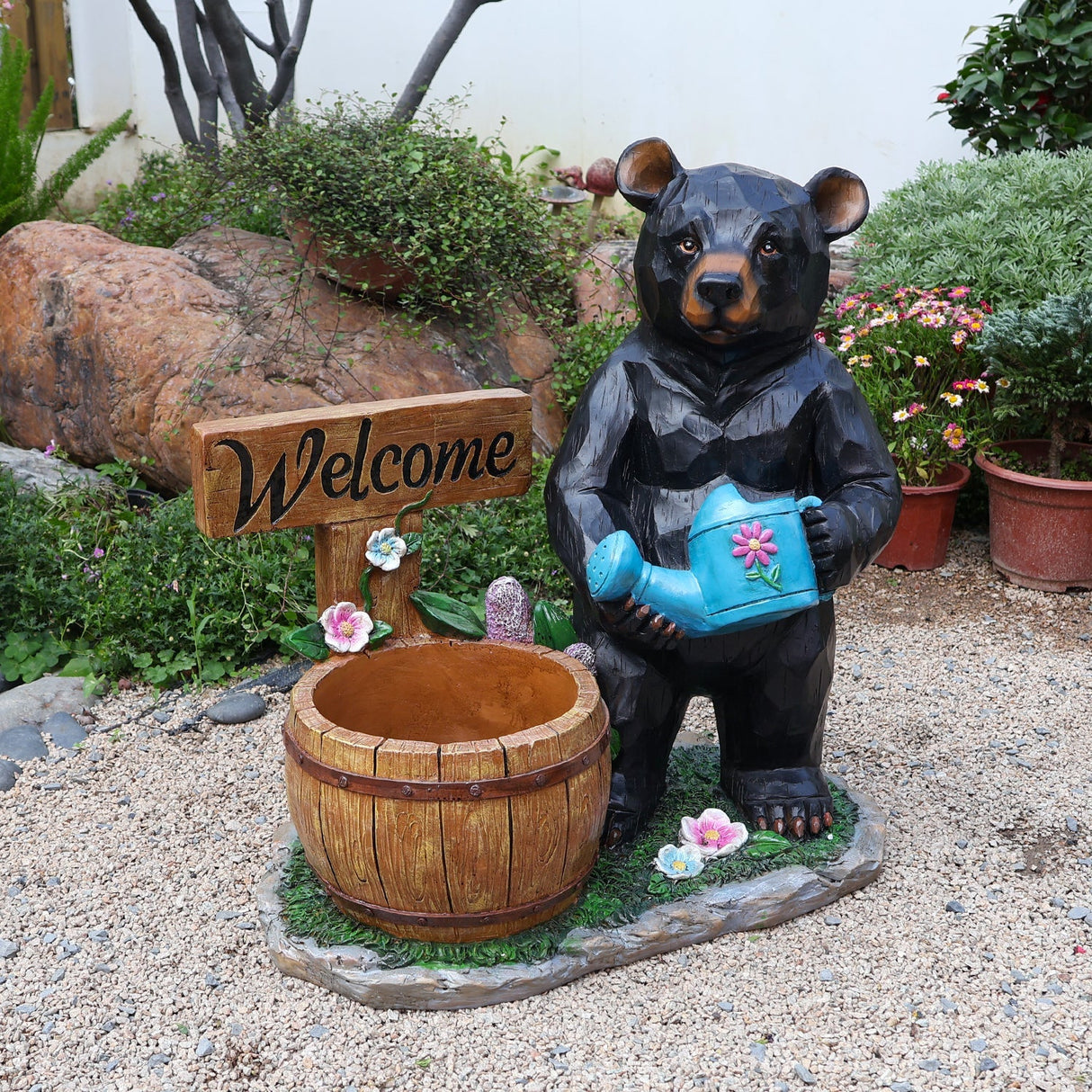 Outdoor Garden Sculpture Bear Flower Pot Planter