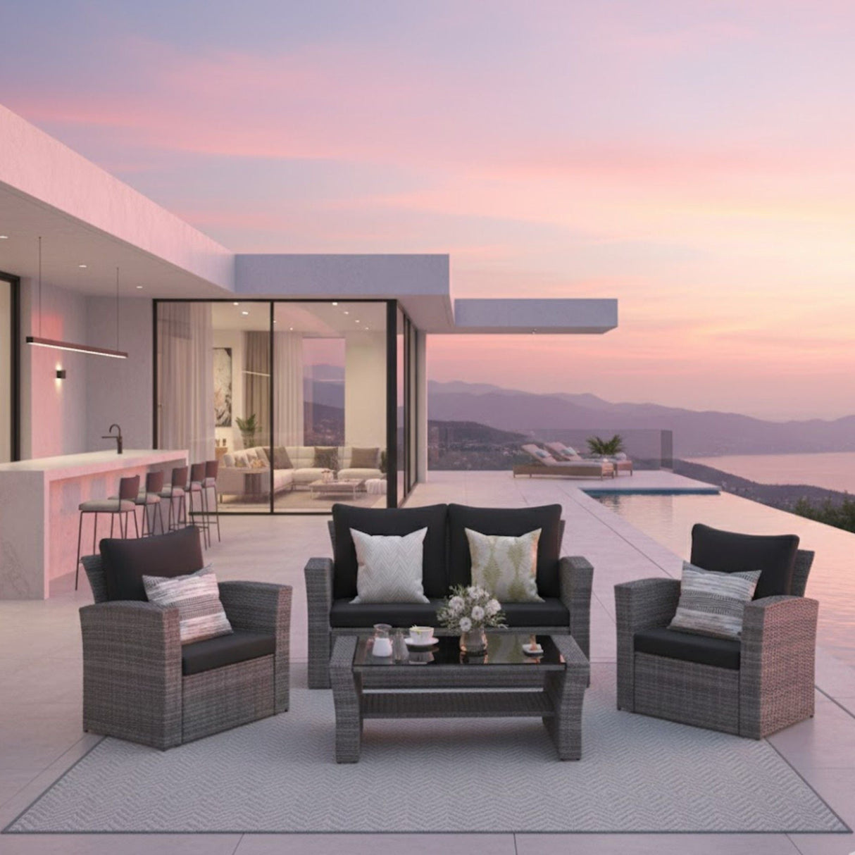 Modern Patio Set With Table And Cushions