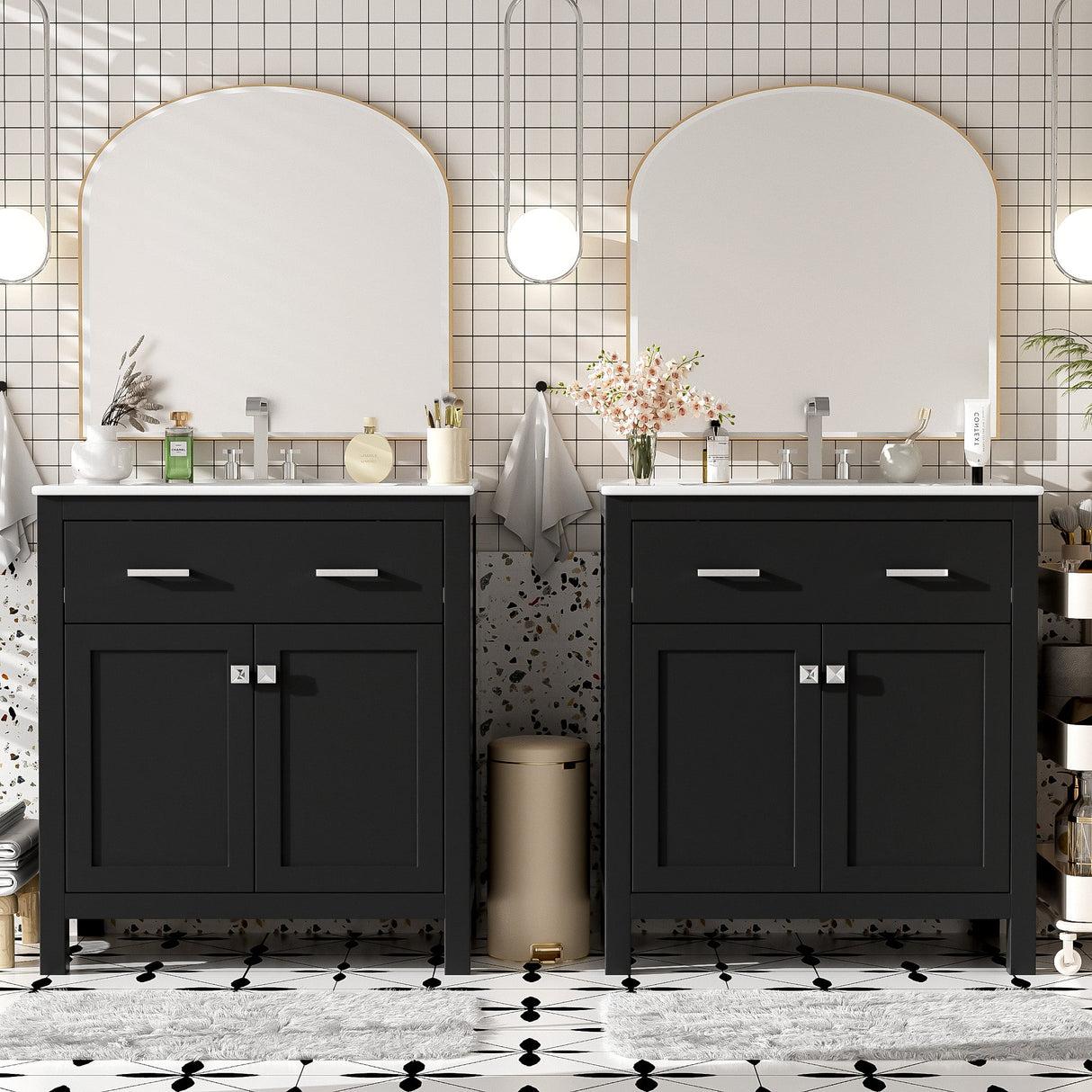 60" Modern Black Bathroom Vanity Set
