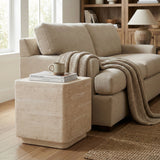 Daphne Outdoor Patio MGO Side Table Beige Travertine Finish