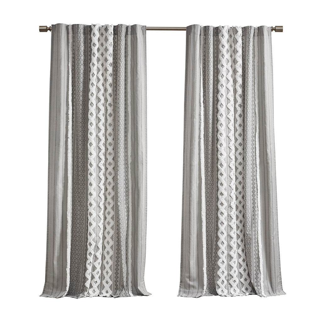 Cotton printed curtain panel with chenille stripe and lining