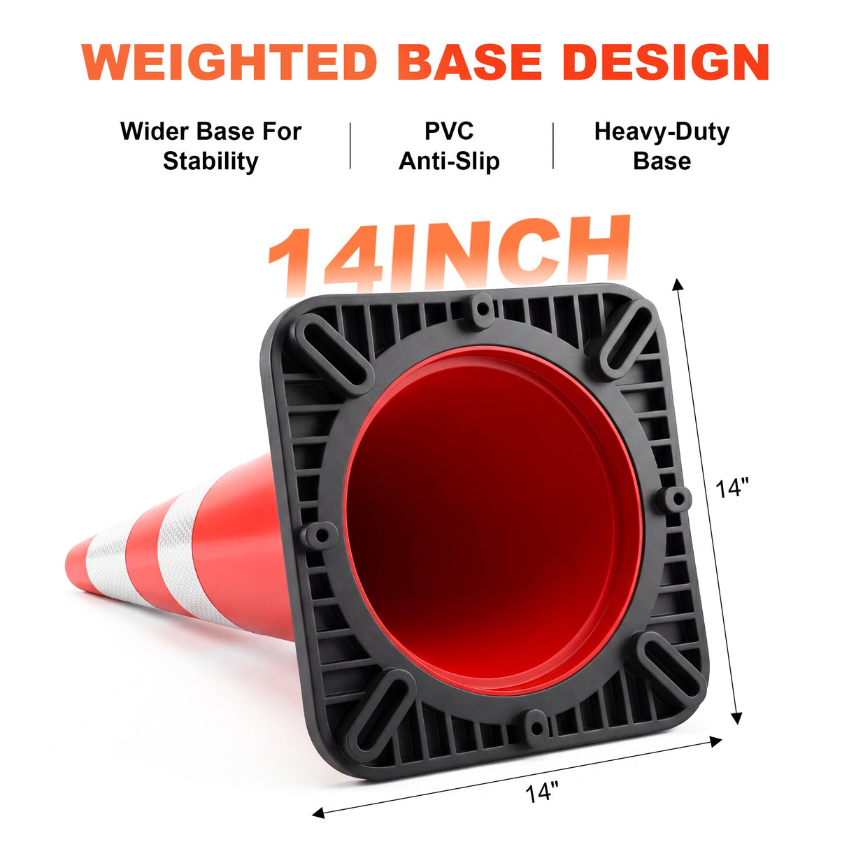 36" Heavy-Duty Traffic Cones with High-Visibility Reflective Collars - 4 Pack