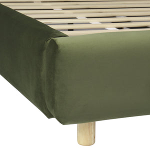 King Size Platform Bed with Velvet Fabric and Curved Headboard