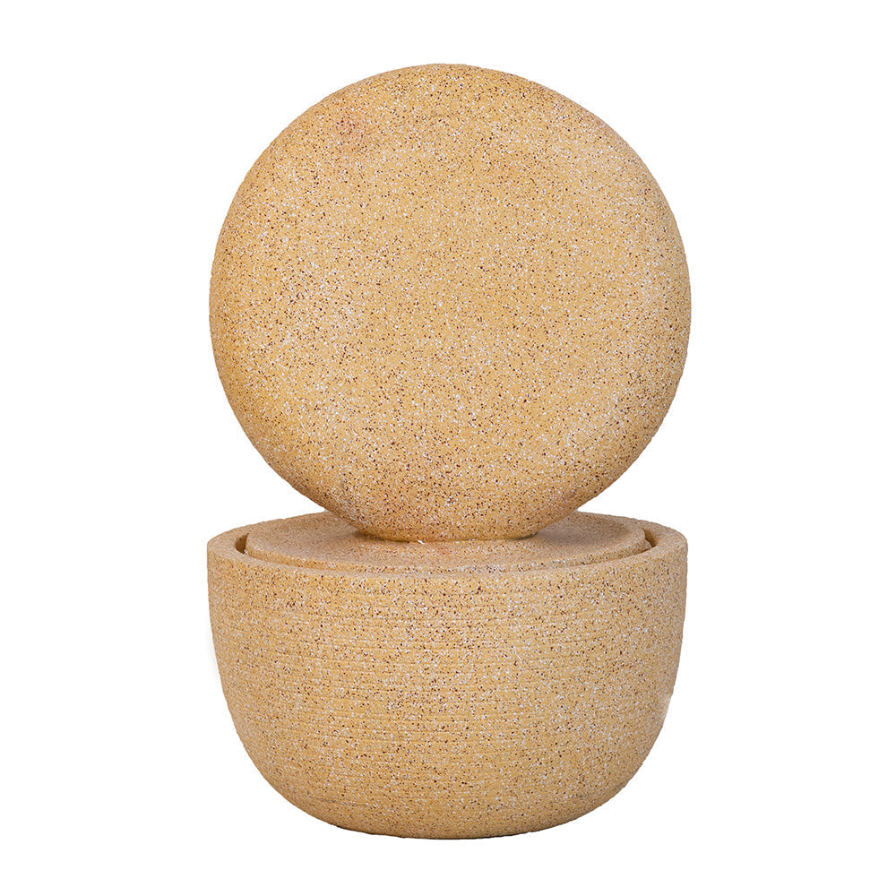Cement Round Water Fountain with Light and Pump - Beige & Yellow