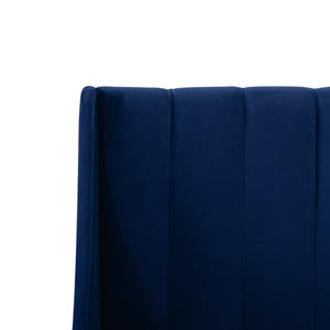Aspen Vertical Tufted Headboard Platform Bed Set, Queen, Navy Blue Velvet