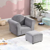 Kids Gray Velvet Upholstered Chair with Ottoman