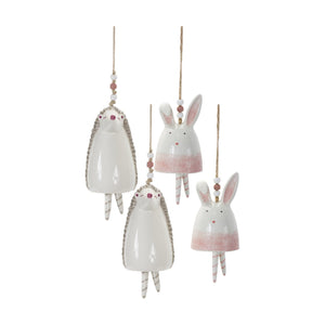 Blush Bunny and Hedgehog Bell Hanging Garden Accent (Set of 4)