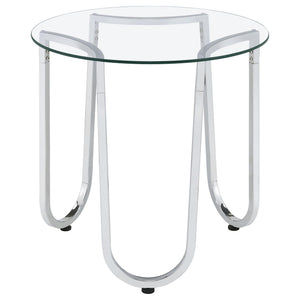 Beller Round Tempered Glass Top End Side Table Chrome