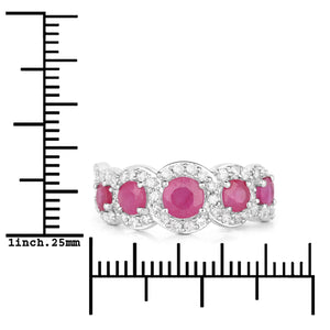 1.99 Carat Genuine Ruby and White Diamond 14K White Gold Ring