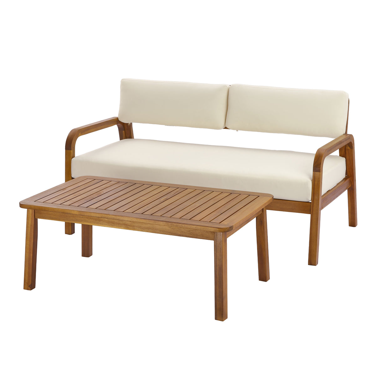 2 Pieces Outdoor Sofa Set with Cushions - Teak