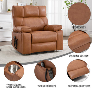 Orange Leatheraire Heat Massage Dual Motor Lift Recliner