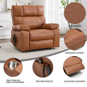 Orange Leatheraire Heat Massage Dual Motor Lift Recliner - Orange